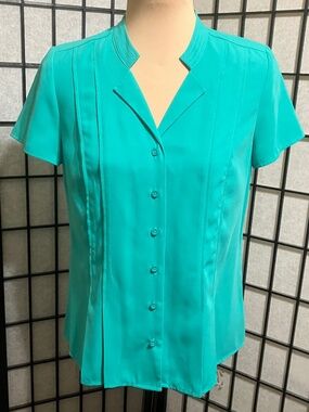 Dana Buchman Teal Button-Front Short-Sleeve Blouse